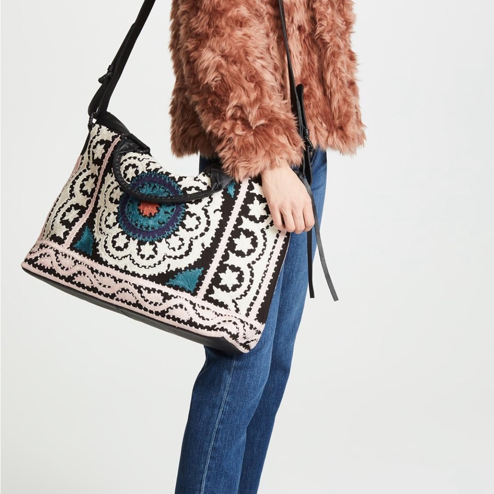 Cleobella Leather Weekender Bag with Embroidered Medallion
